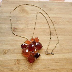 Noell Fall Statement Necklace, Chunky, Orange Red Tone Pendant, Faux Jewels